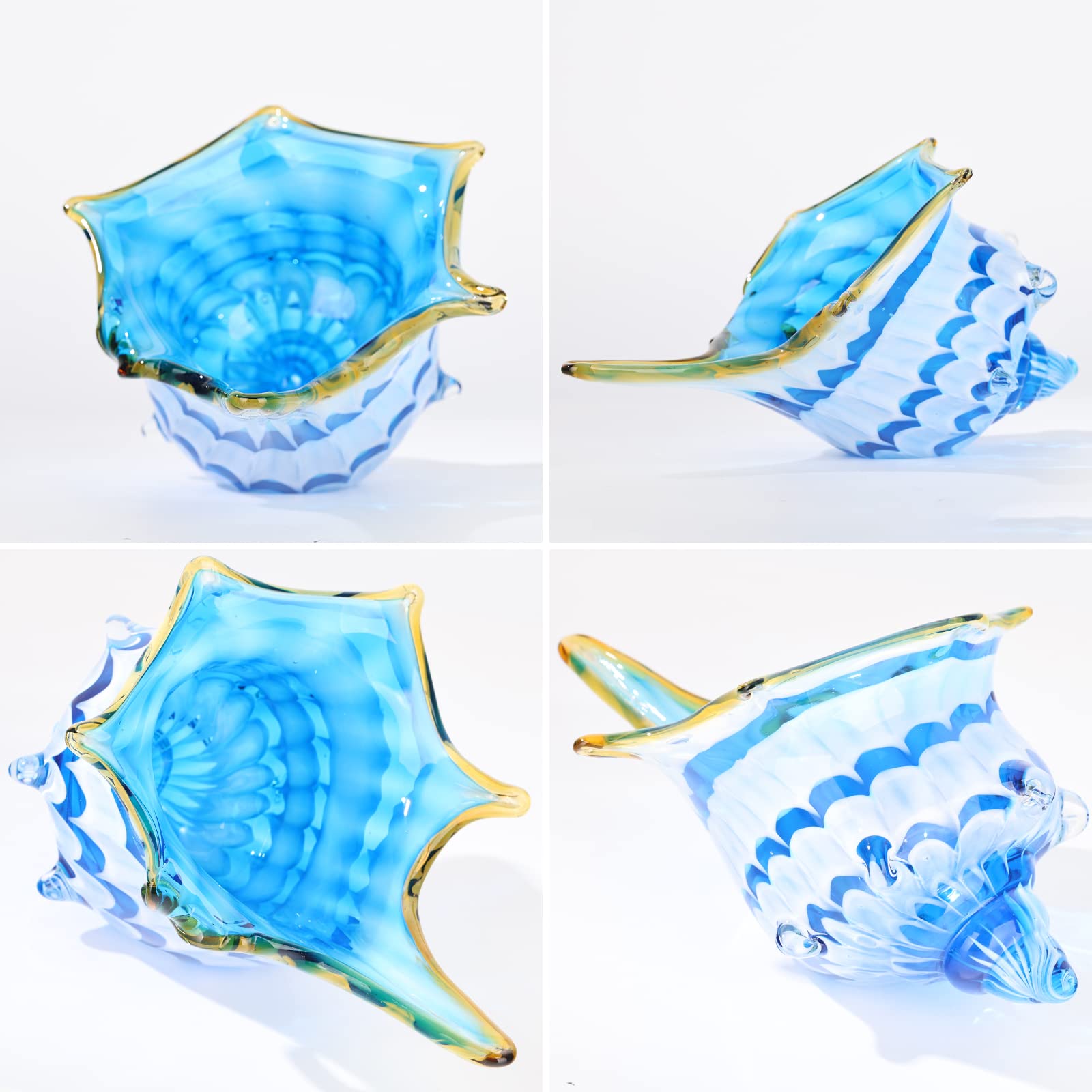 Hand Blown Glass Conch - Coastal Home Decor Conch Corners, Glass Art Conch Sculptures, Office Decor Blown Glass Art, Living Room Table Centerpieces, Bathroom Shelf Tops And Cabinet Decor
