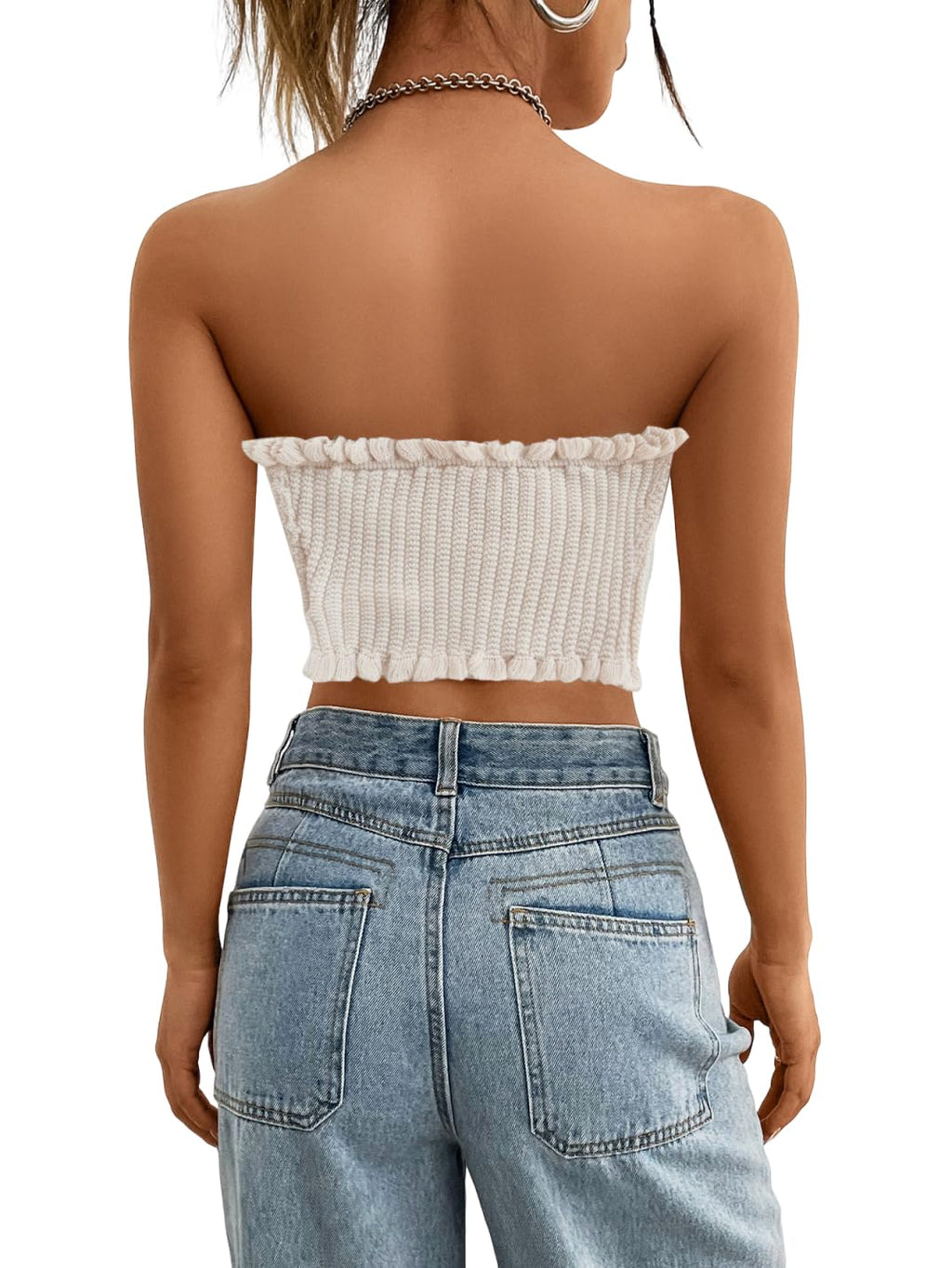 Women's Pearl Strapless Tops Summer Asymmetrical Tube Tops