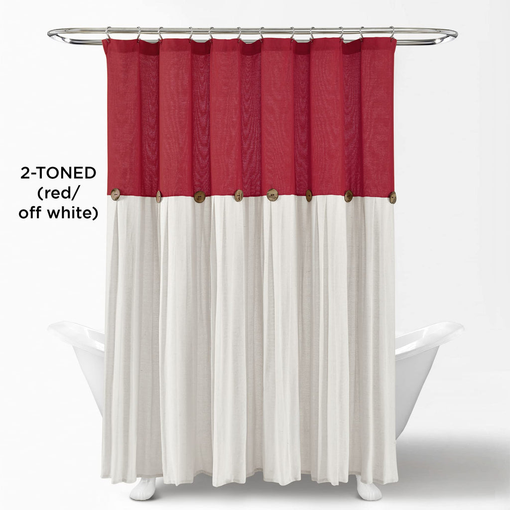 Lush Decor Linen Button Shower Curtain, 72" W x 72" L, Fabric Shower Curtains