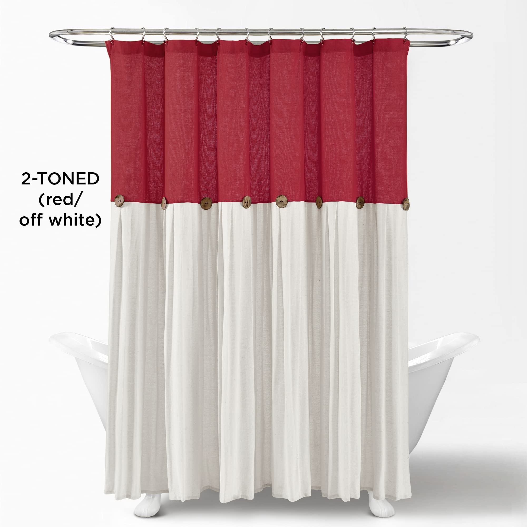 Lush Decor Linen Button Shower Curtain, 72" W x 72" L, Fabric Shower Curtains