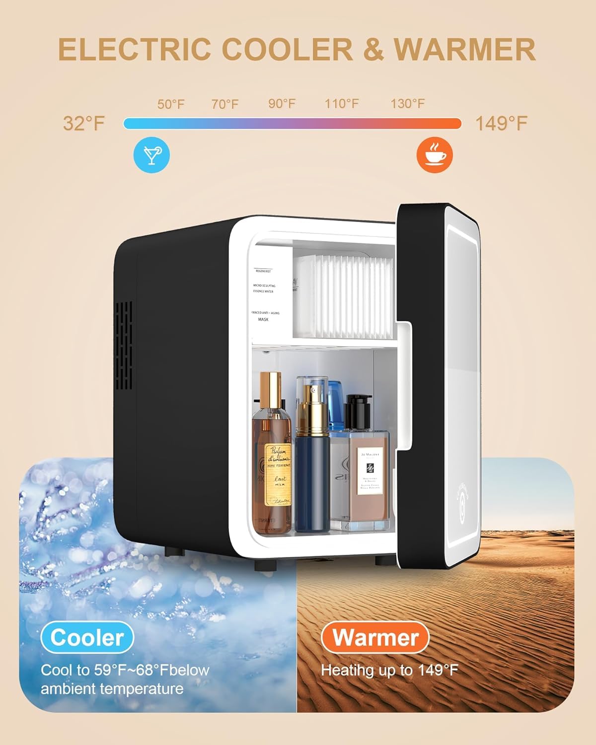 Skincare Fridge - Makeup Fridge for Refrigerating Skincare and Food, Mini Fridge Cooler and Warmer