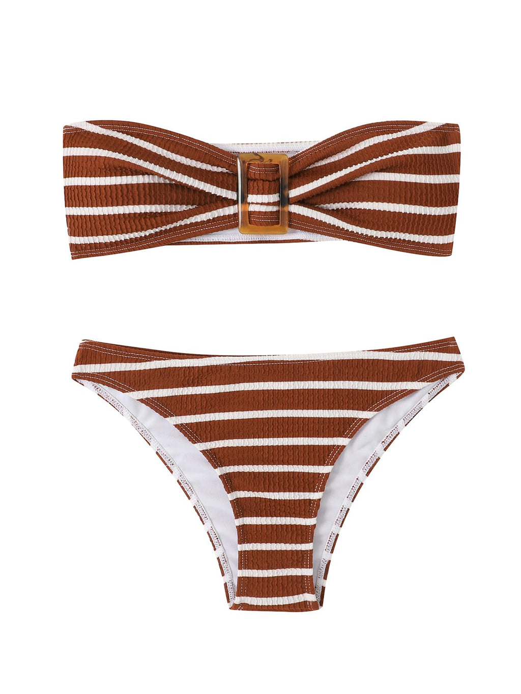 Women's 2 Piece Strapless Swimsuit Striped Bandeau High Waisted Thong Bikini Set Bathing Suit