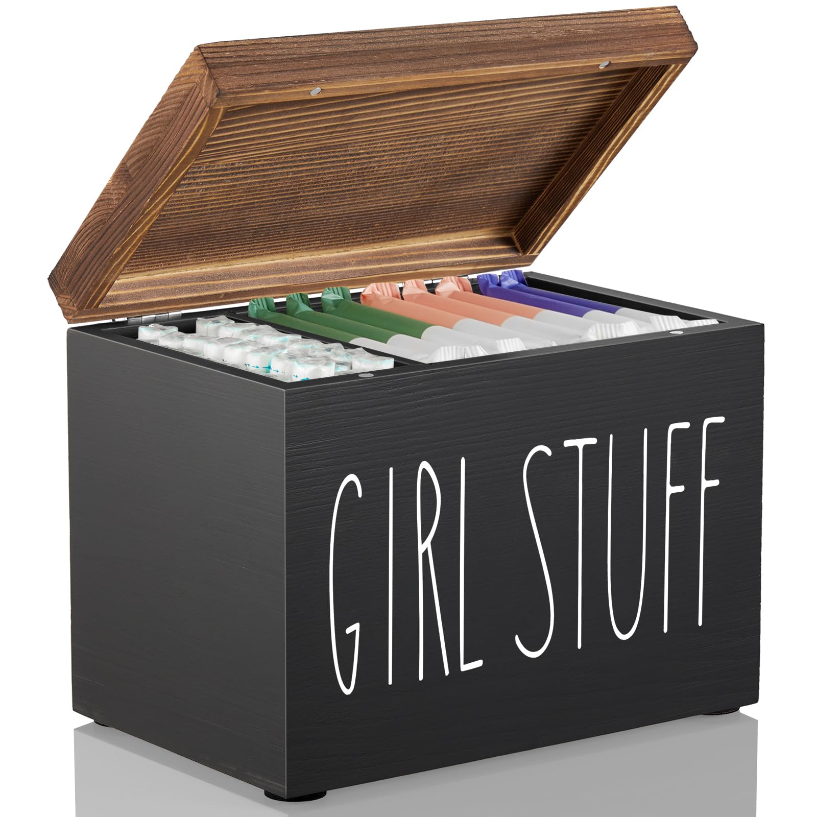 Lady Stuff Box for Bathroom Accessories, Feminine Product Organizer, Pad Organize Case with Hinged lid Storage