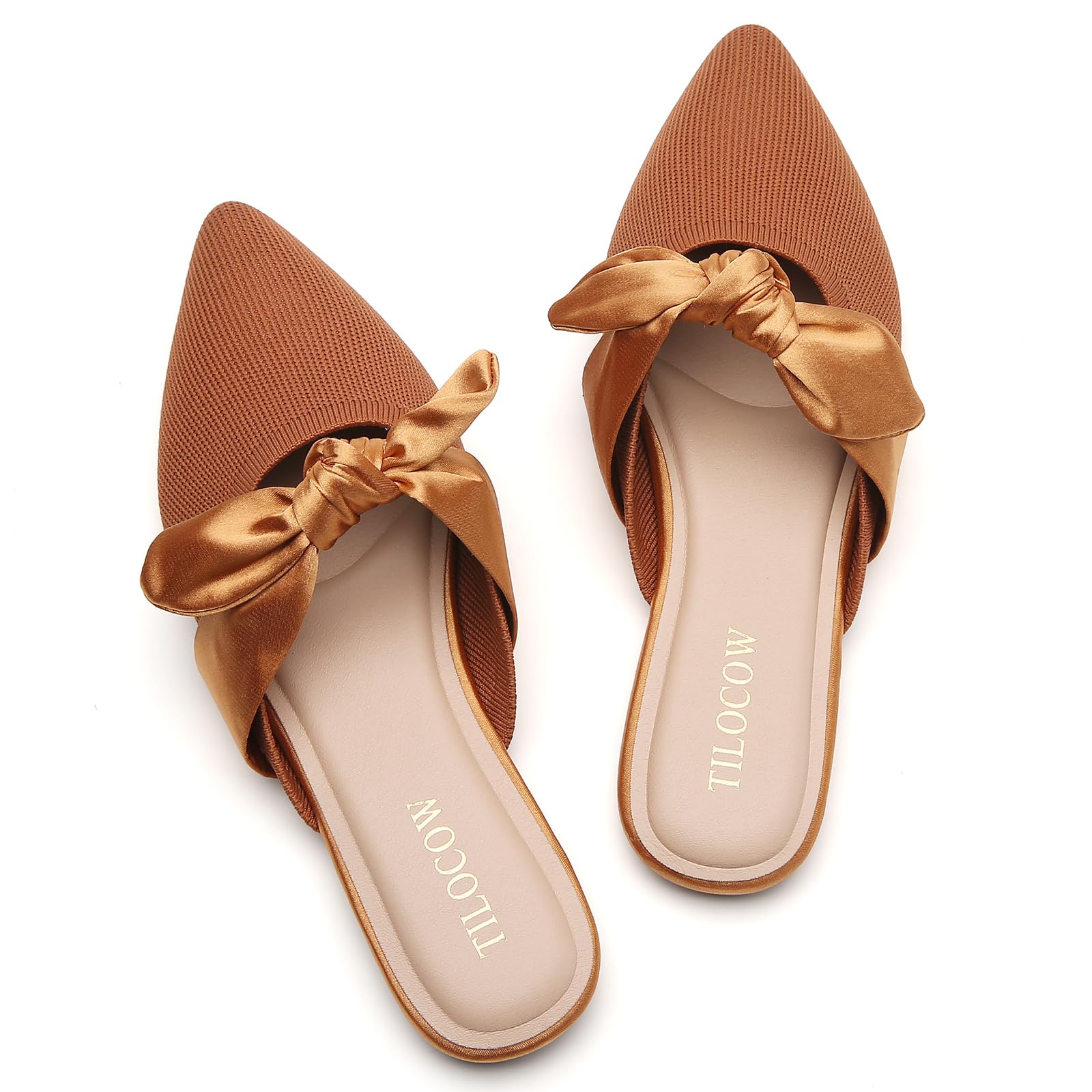 Knotbow Mules for Woman Pointed Toe Flats Bow Mules Slip On Slides Flats Shoes Women Dressy Comfortable
