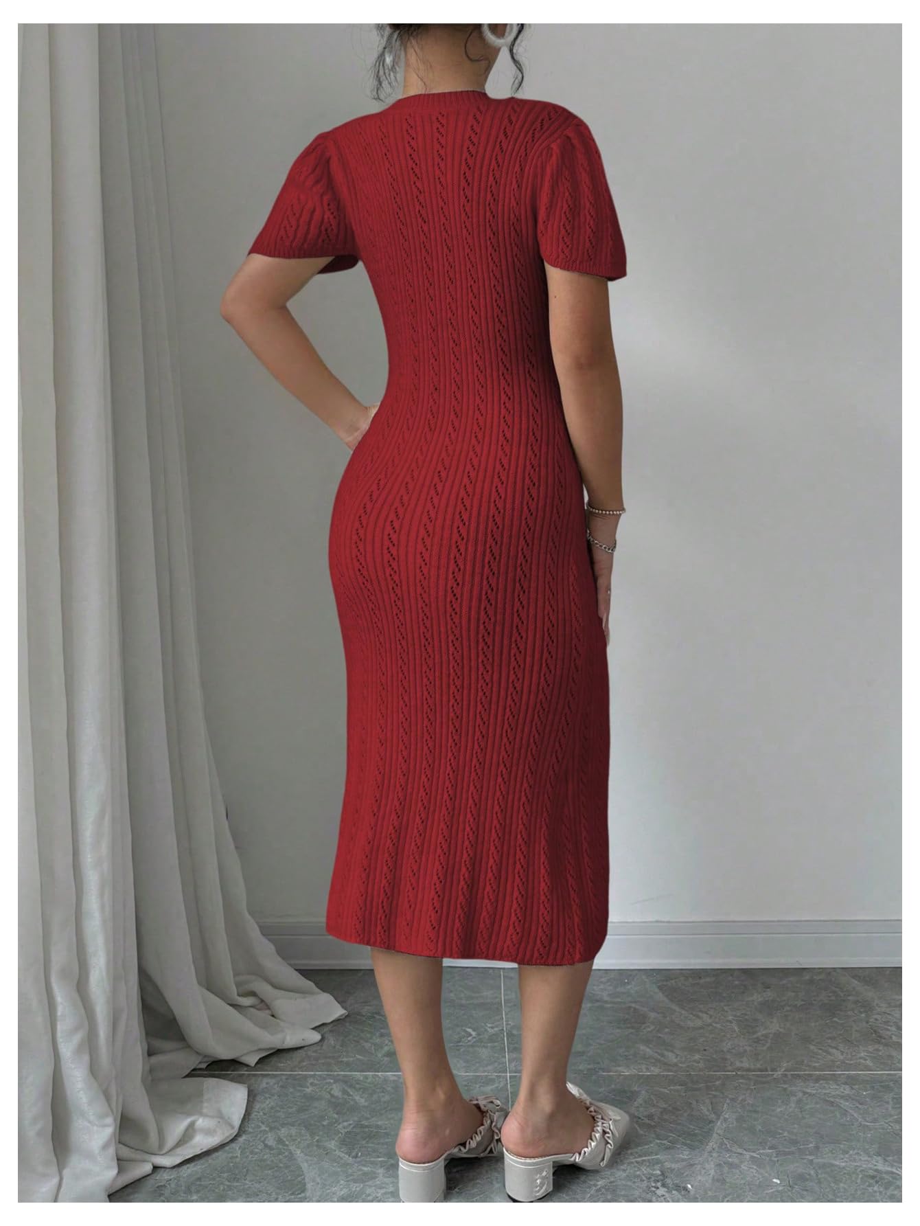 Women's 3D Flower Sweater Dress Crochet Short Sleeve Bodycon Mini Dresses