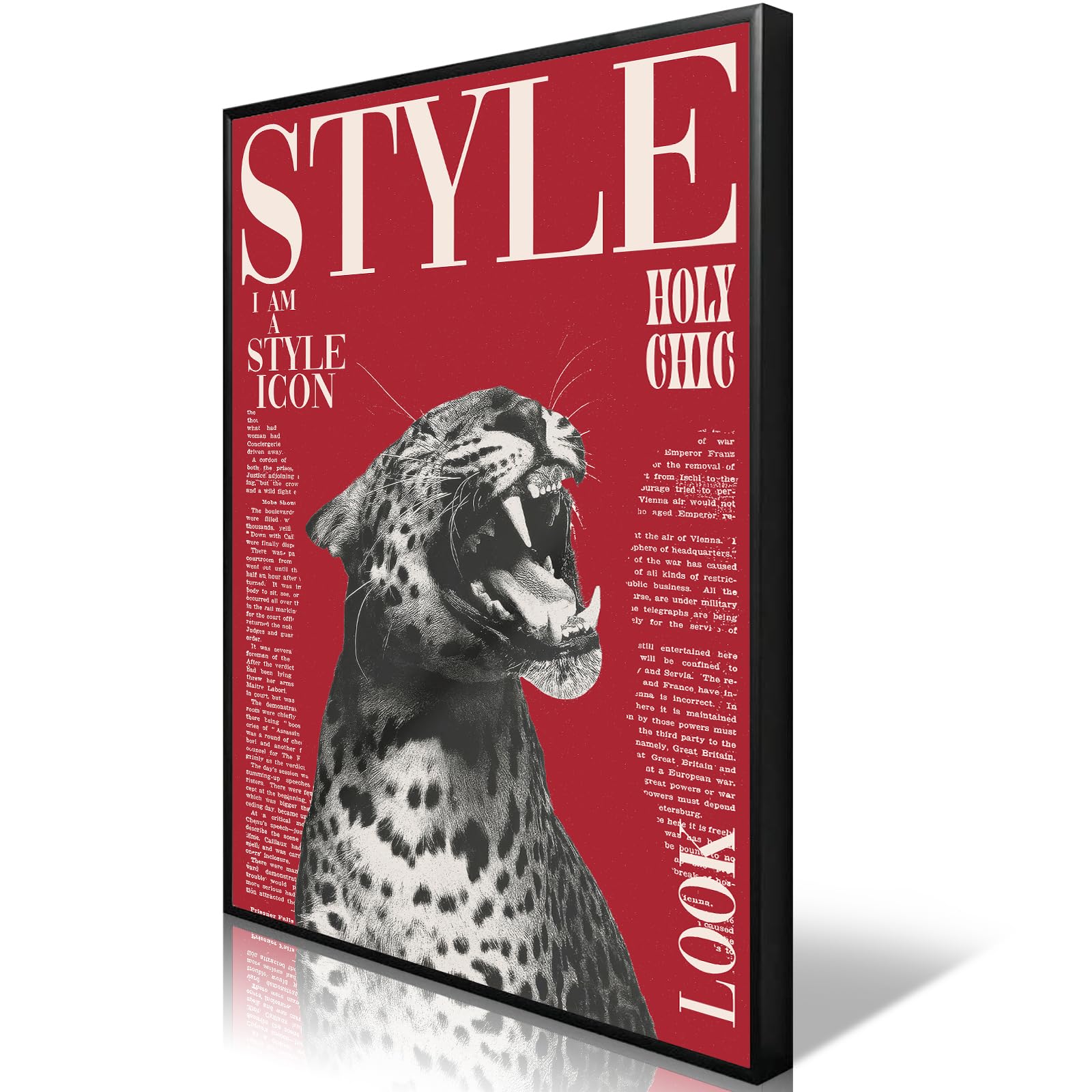 Trendy Cheetah Canvas Wall Art Vintage Leopard Magazine Poster Jungle Wild Animal Portrait Print Funky Red Room Aesthetic