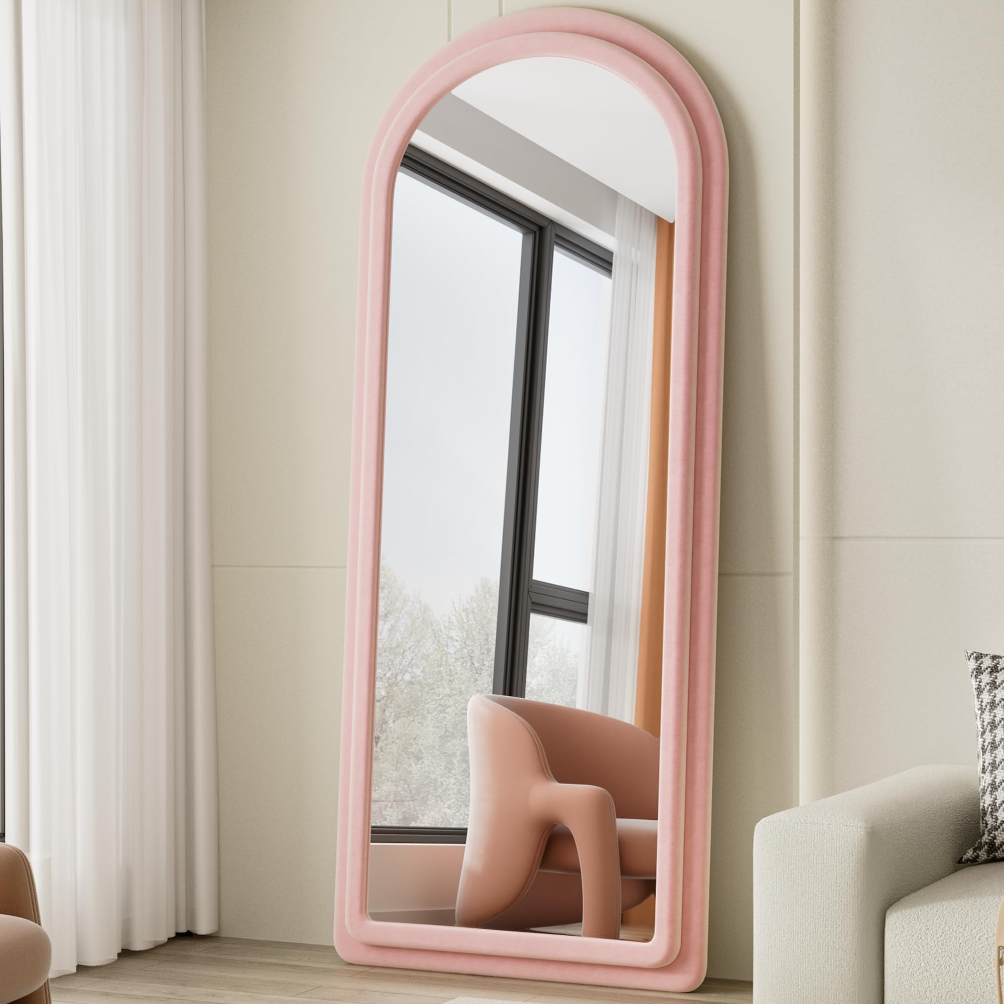 Large Floor Mirror with Stand, Freestanding Arched Mirror Full Length Hanging or Leaning, Wall Mounted Mirrors
