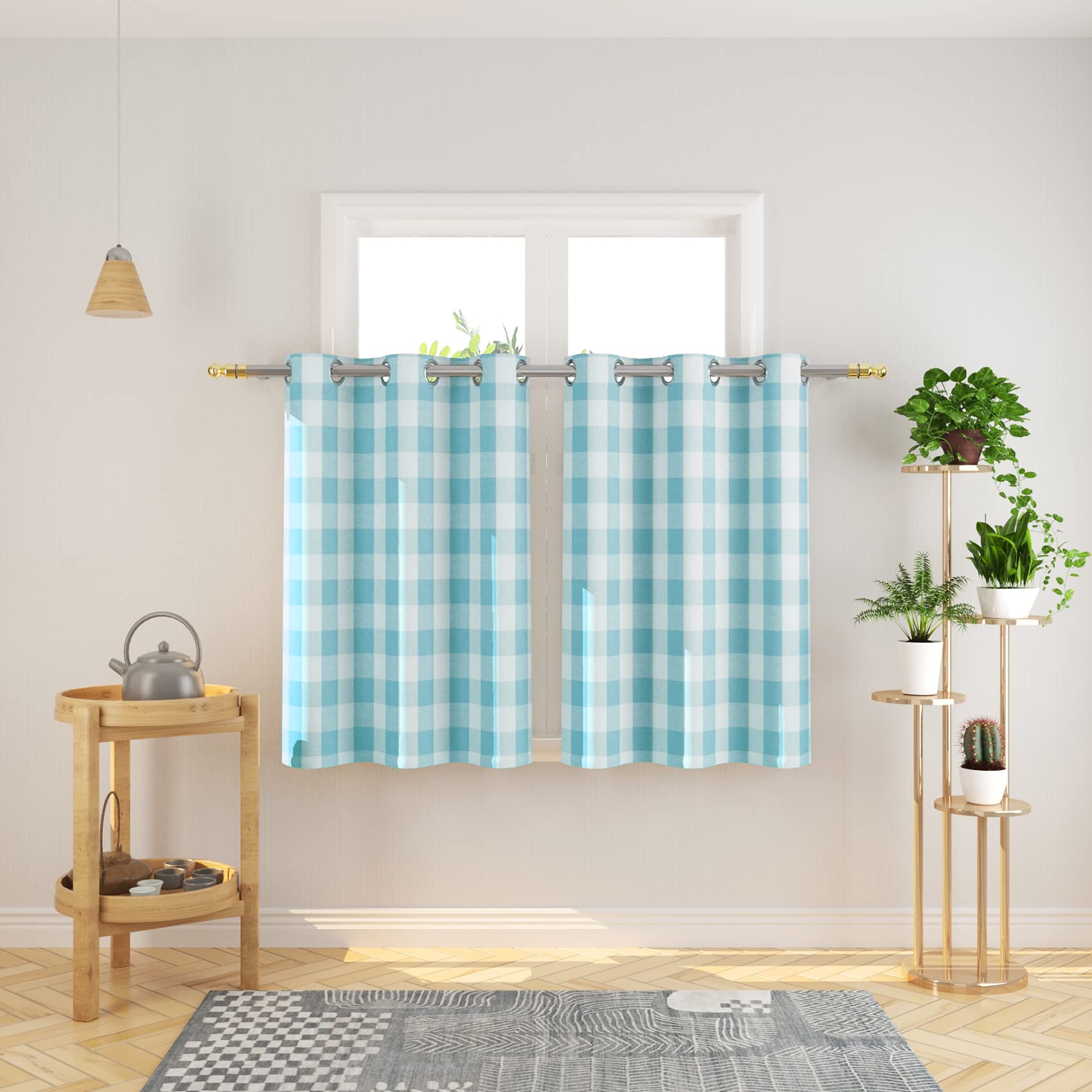 Tier Curtains Check Gingham Plaid Window Curtain Panels Bathroom Grommet Top Window Treatment 2 Panels