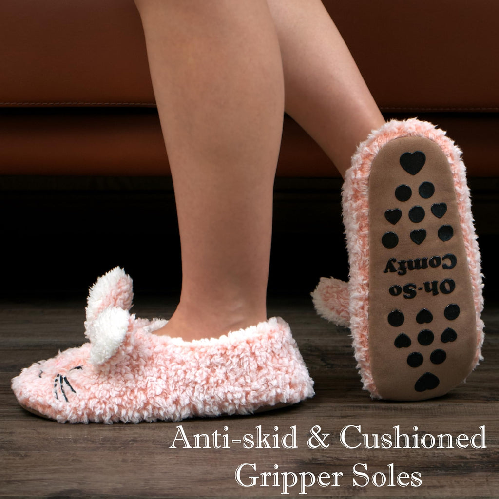 Cute Animal House Slippers - Fuzzy Warm Bedroom Slipper Socks Non-Slip Grippers