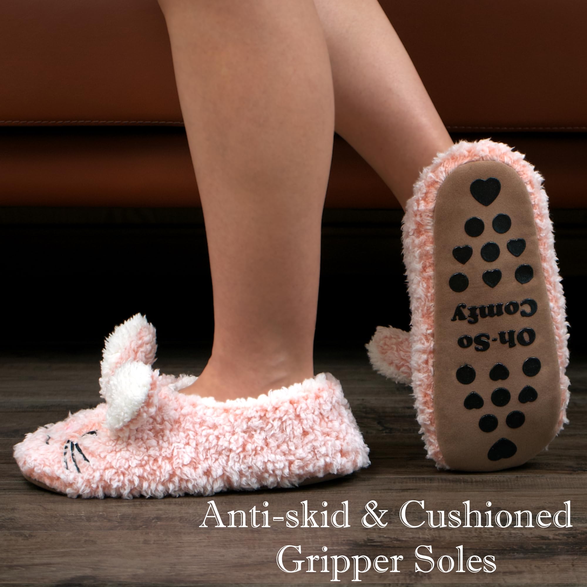 Cute Animal House Slippers - Fuzzy Warm Bedroom Slipper Socks Non-Slip Grippers