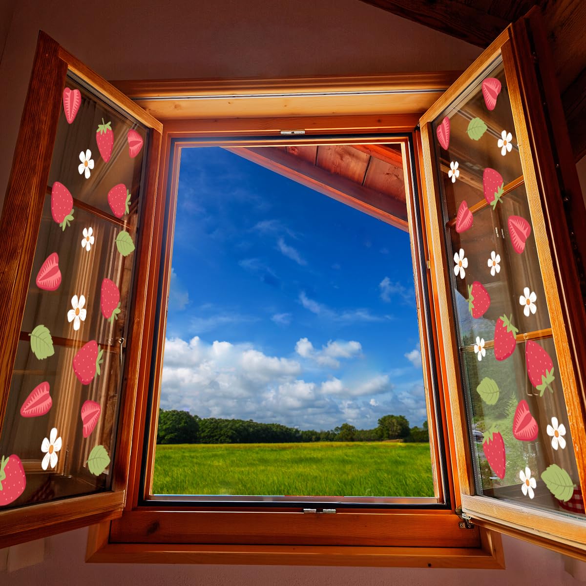 Strawberry and White Flower Stickers for Wall