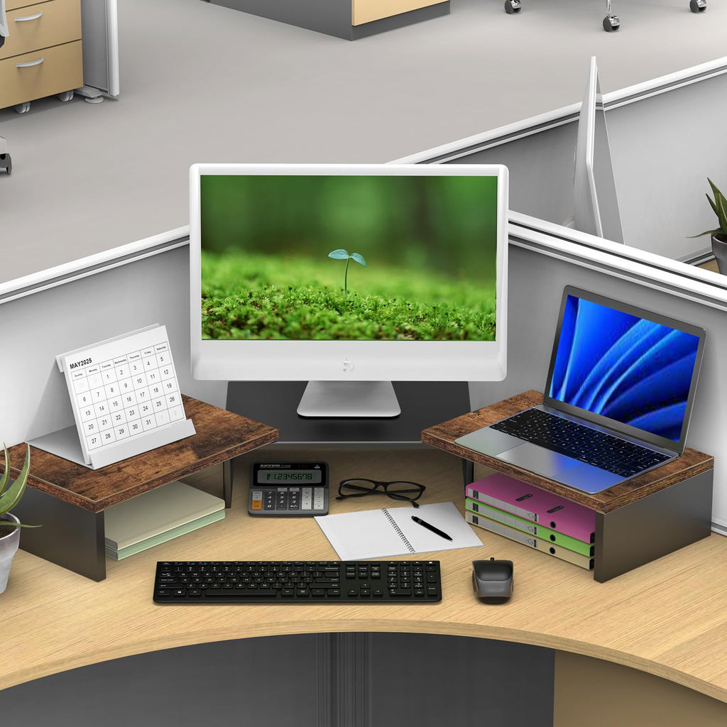 Dual Monitor Stand for Desk, Metal Monitor Riser, Office Supplies and Accessories
