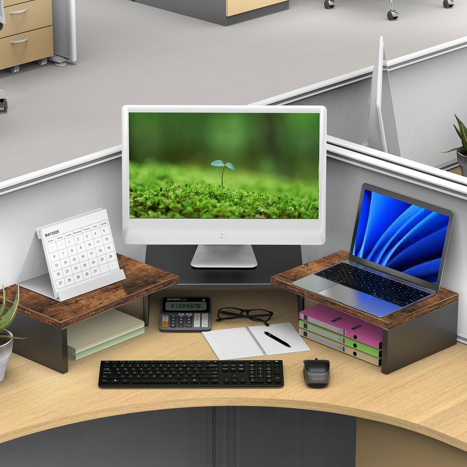 Dual Monitor Stand for Desk, Metal Monitor Riser, Office Supplies and Accessories