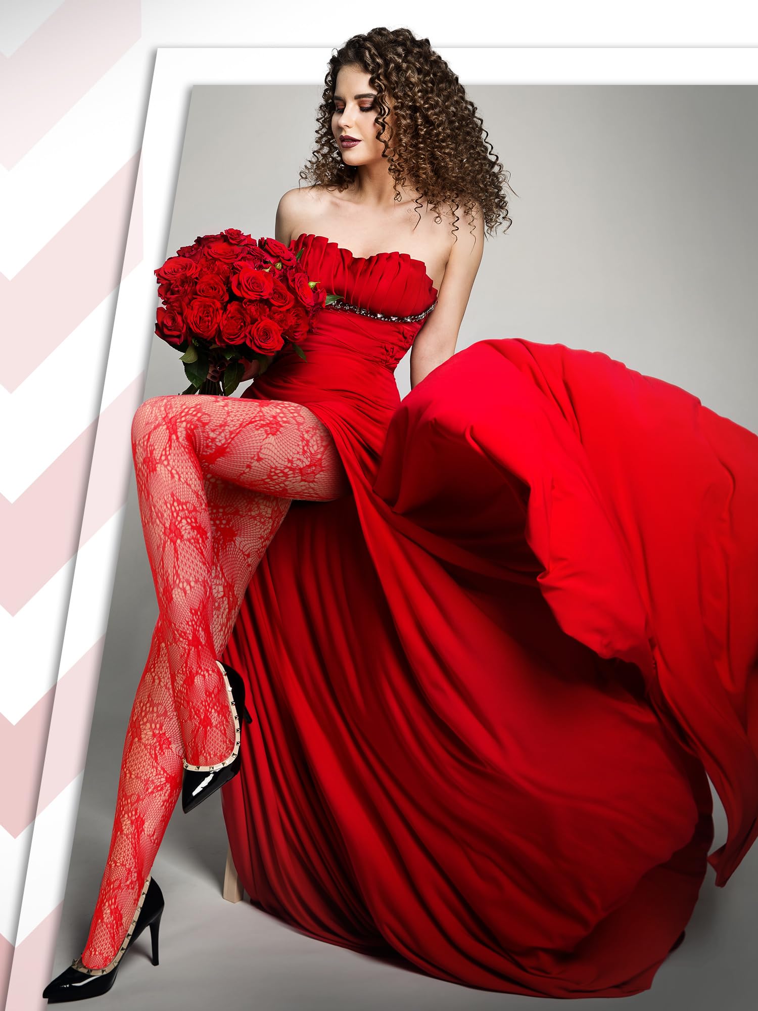 Coquettish 6 Pairs Women Fishnet Thigh High Stockings Waist Tights Bow Patterned lace Fishnet Leggings Pantyhose