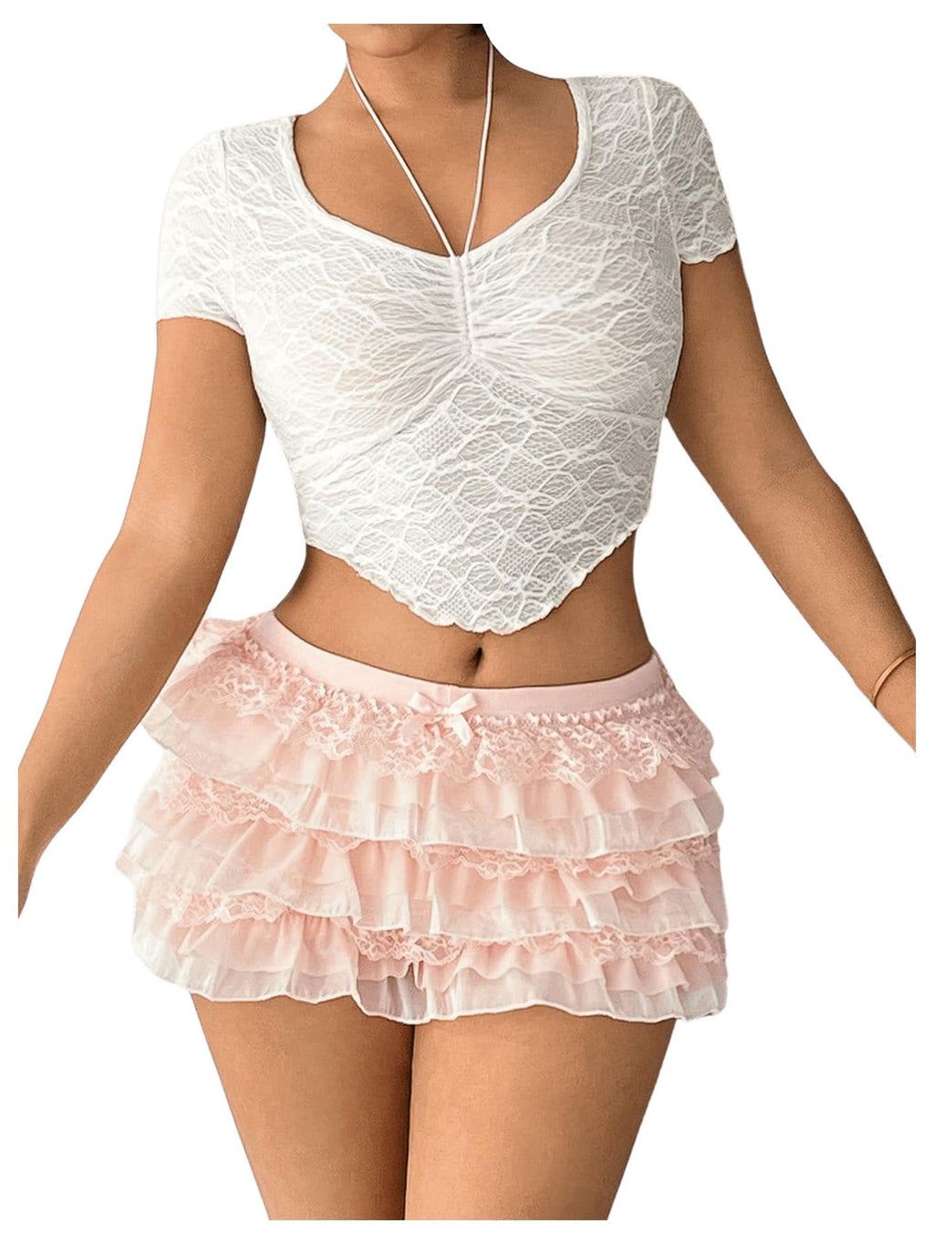 Women's Bow Mini Shorts Low Rise Lace Layered Ruffle Shorts Cute Lolita Bloomers