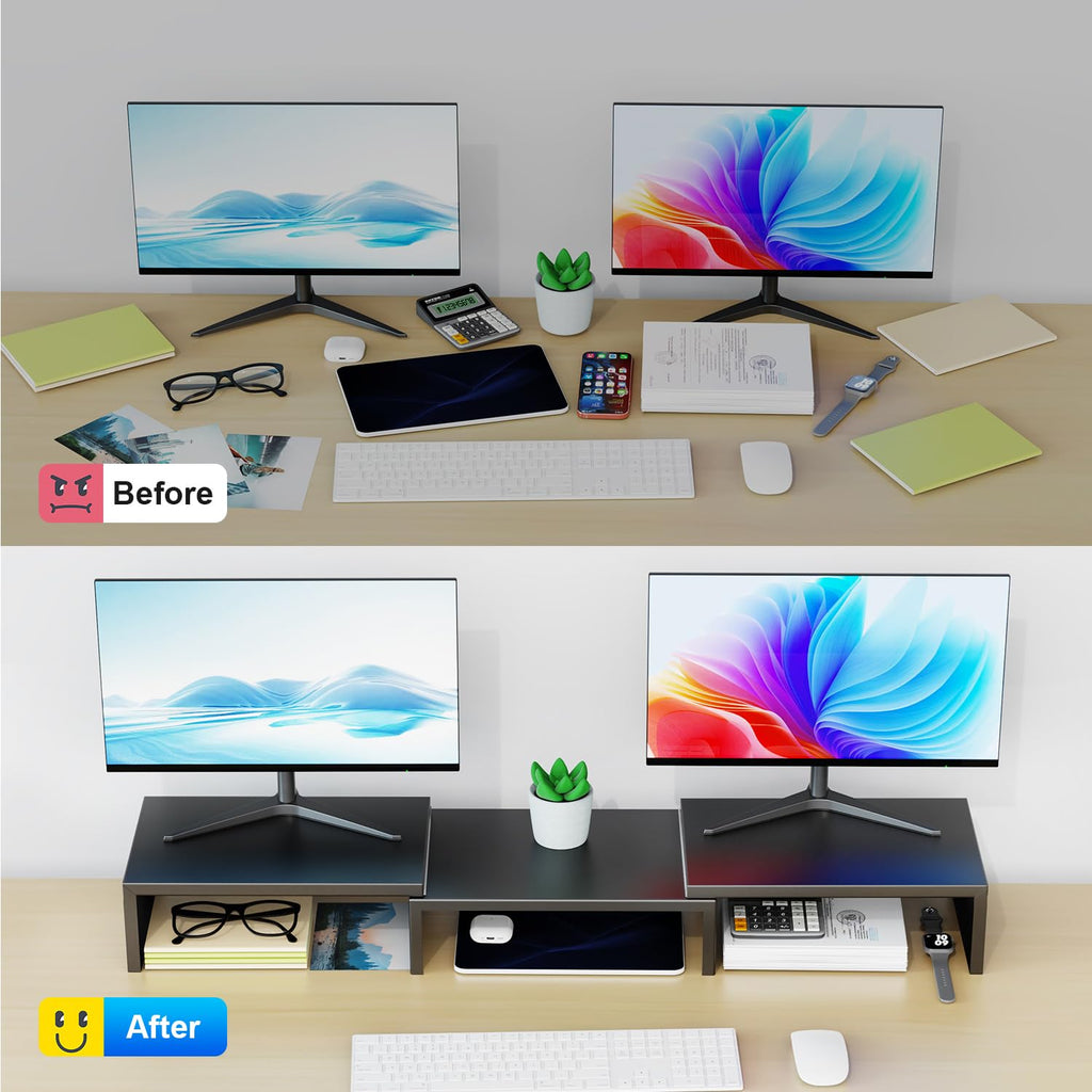 Dual Monitor Stand for Desk, Metal Monitor Riser, Office Supplies and Accessories