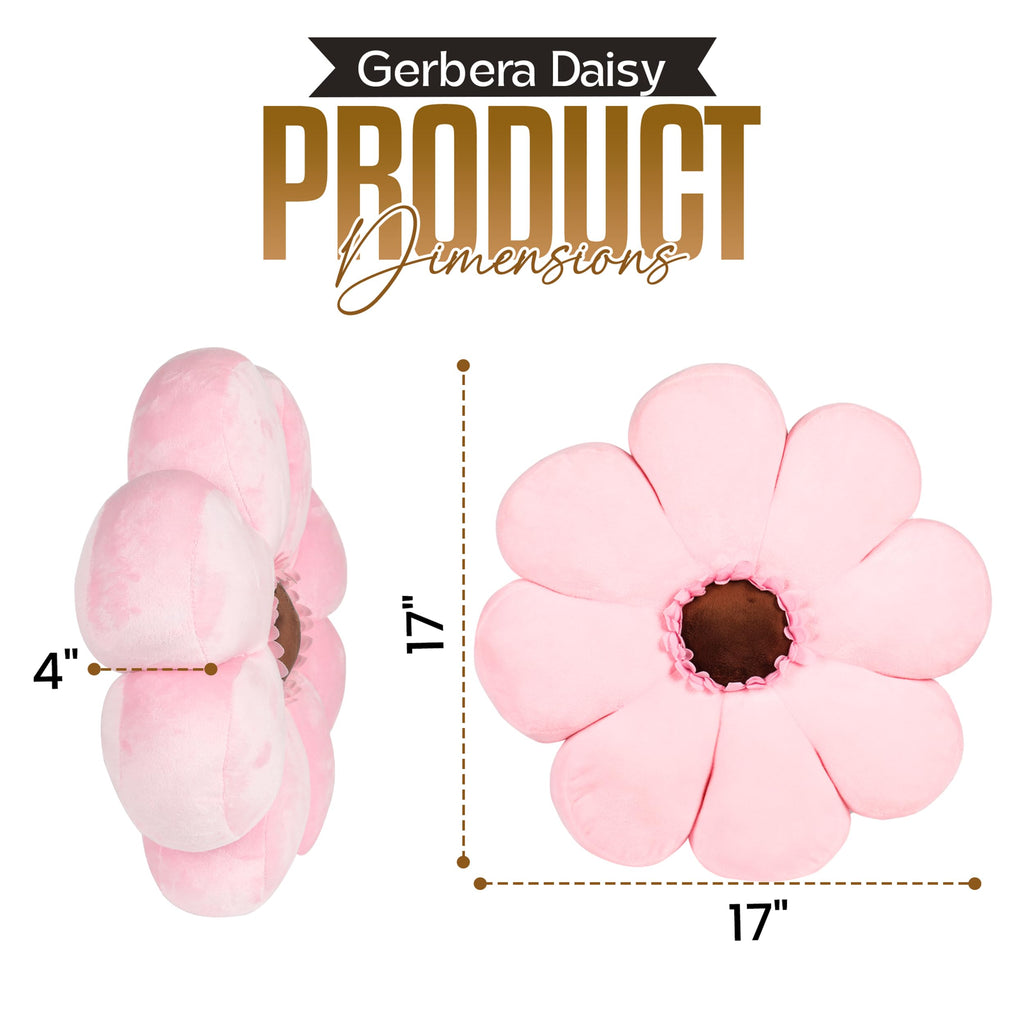 Gerbera Daisy Cute Preppy Flower 17-inch Pillow, Ultra Soft Hand-Stitched Premium Plush Fabric, Decorative Accent Throw Pillow, (Sunset Pink)