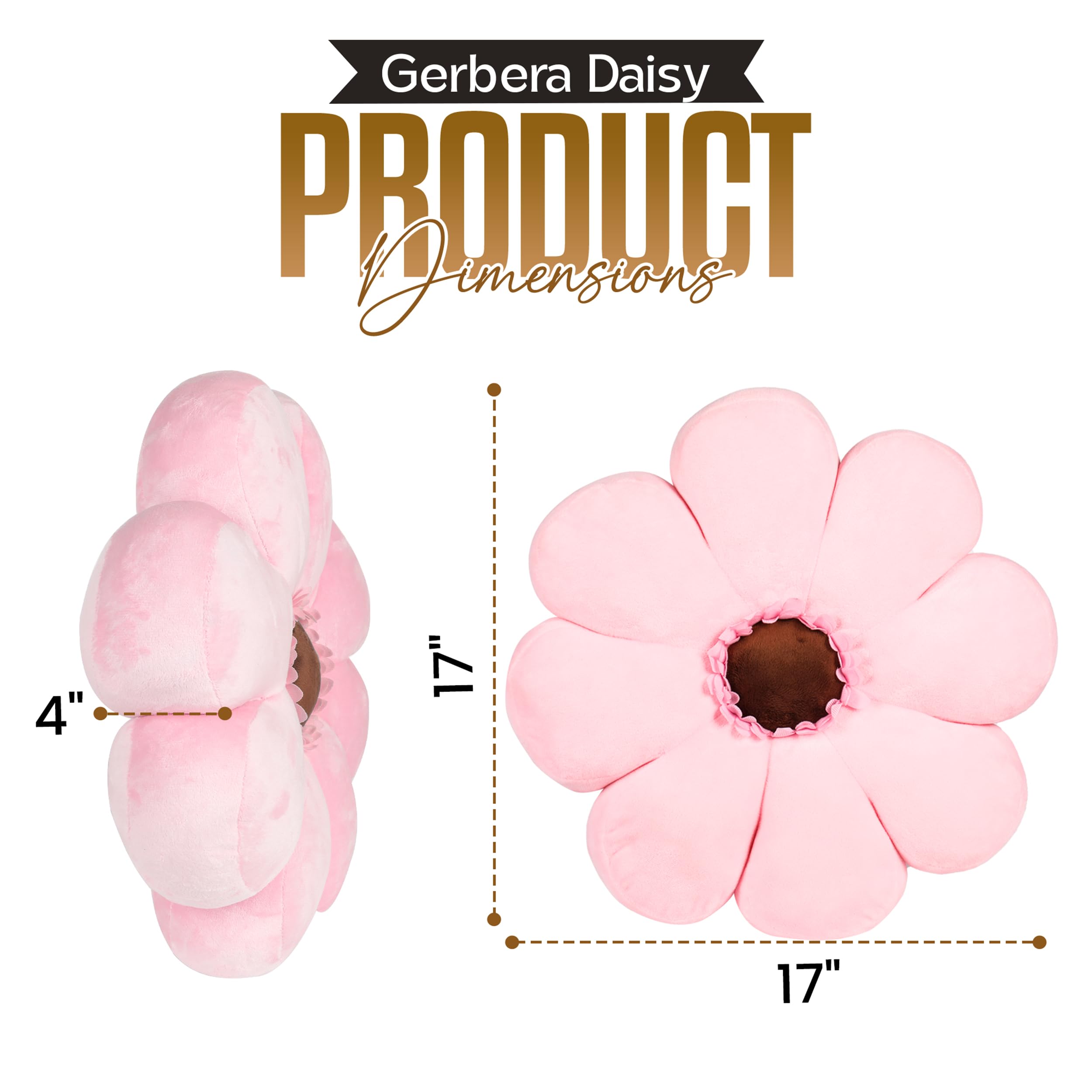 Gerbera Daisy Cute Preppy Flower 17-inch Pillow, Ultra Soft Hand-Stitched Premium Plush Fabric, Decorative Accent Throw Pillow, (Sunset Pink)