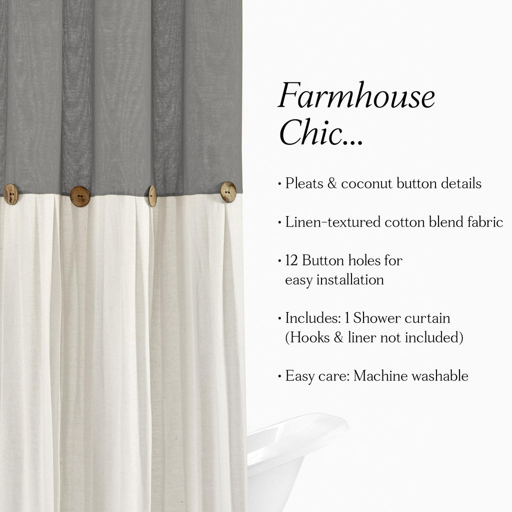 Lush Decor Linen Button Shower Curtain, 72" W x 72" L, Fabric Shower Curtains