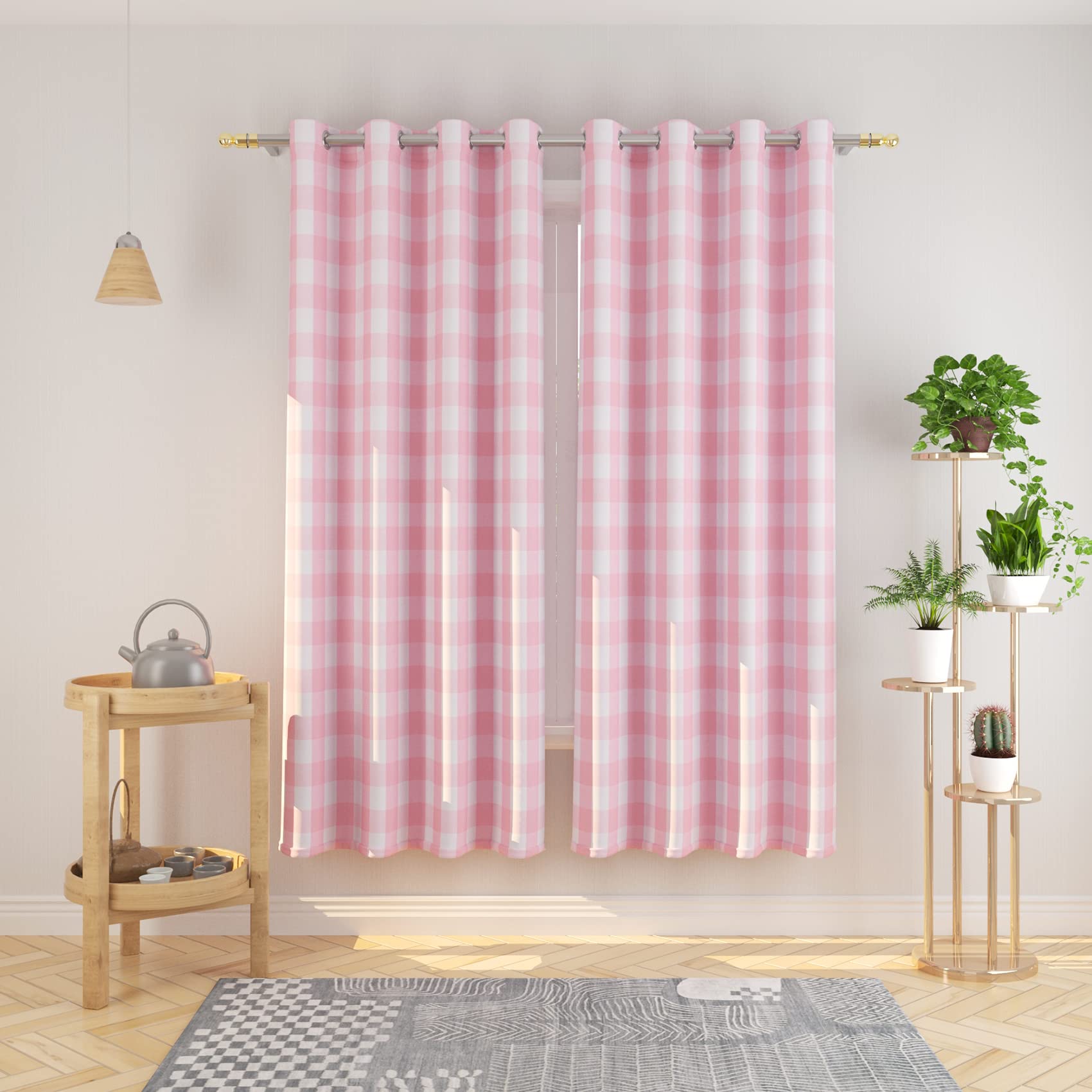 Tier Curtains Check Gingham Plaid Window Curtain Panels Bathroom Grommet Top Window Treatment 2 Panels