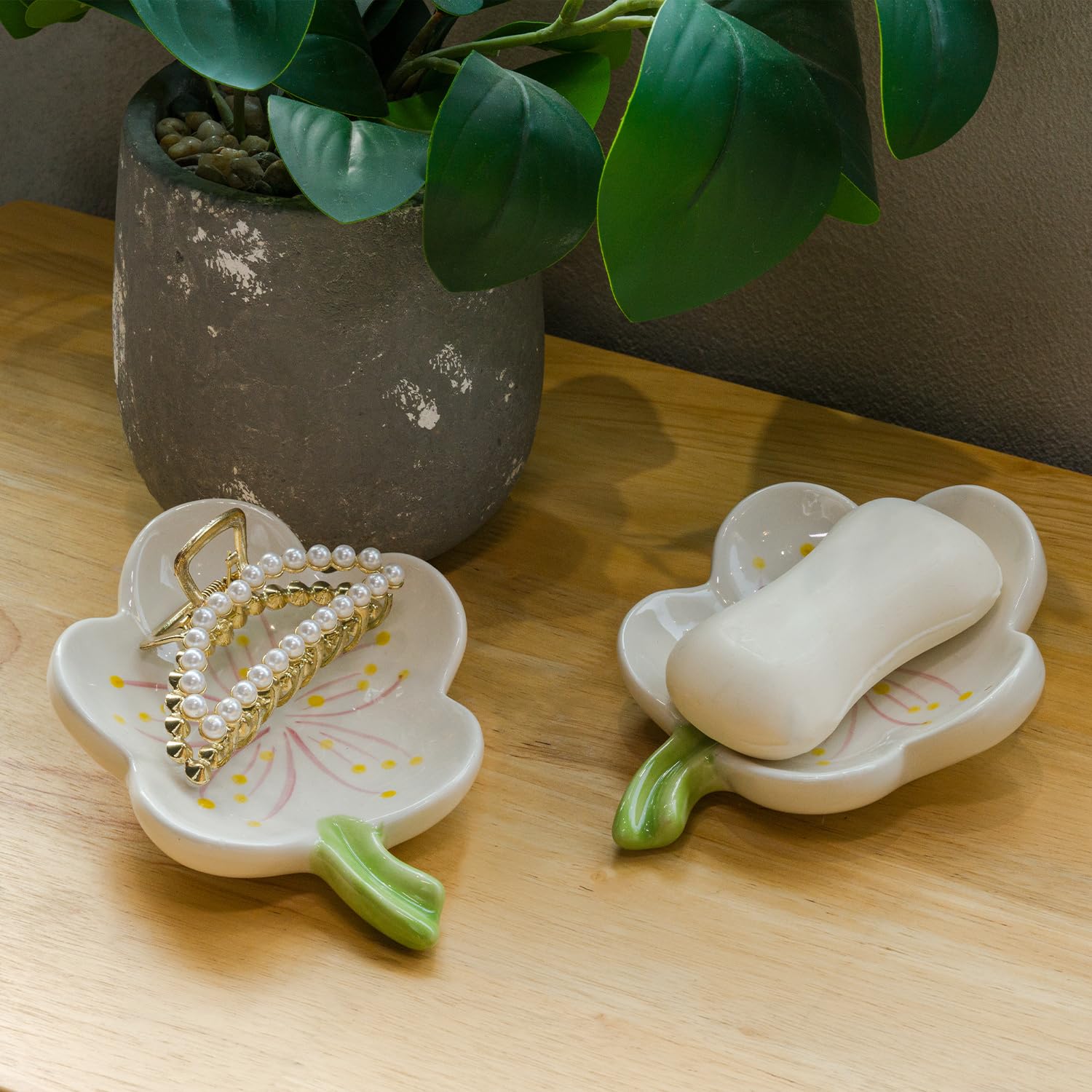 Ceramic Flower Soap Dish Holder for Bathroom