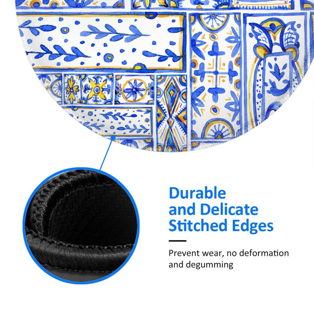 Round Mouse Pad Desk Top - Stitched Edges 8 X 8 Inch