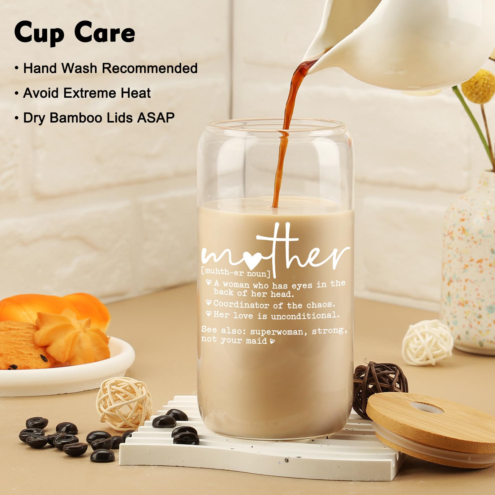 Cherry Bow Cup, Birthday Gifts for Women, Girly Gifts for Her, Sister, Mom, Colleague - 16 OZ Glass Tumbler with Straw & Lid, Coquette Iced Cup