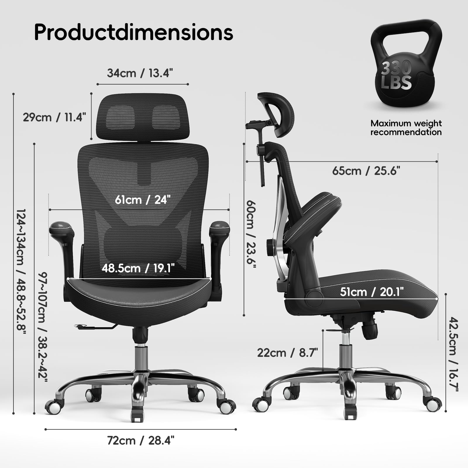 Ergonomic Desk Chair-Computer X-Shaped Chair Mesh PU Leather with Adjustable Lumbar Support-Executive Chair High Back with Headrest Flip-Up Arms for Long Hours