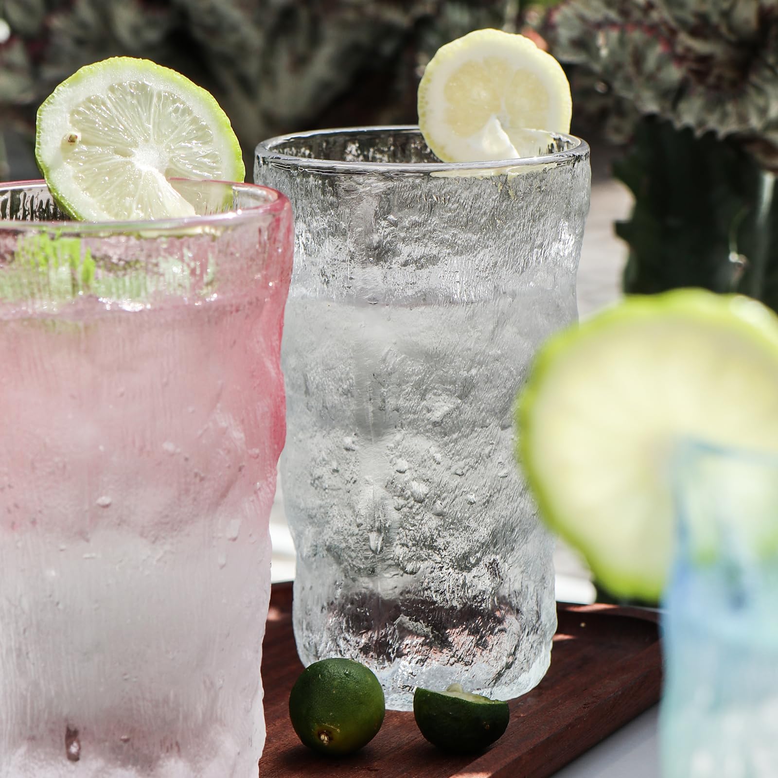 Drinking Glasses, Glassware Sets of 2, Mixed Drinking Glacier Pattern 12 oz Glass Cups