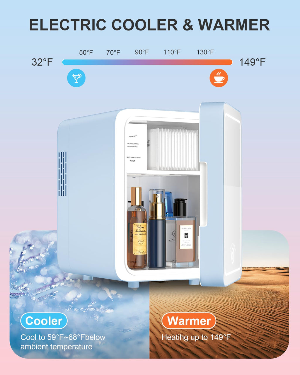 Skincare Fridge - Makeup Fridge for Refrigerating Skincare and Food, Mini Fridge Cooler and Warmer