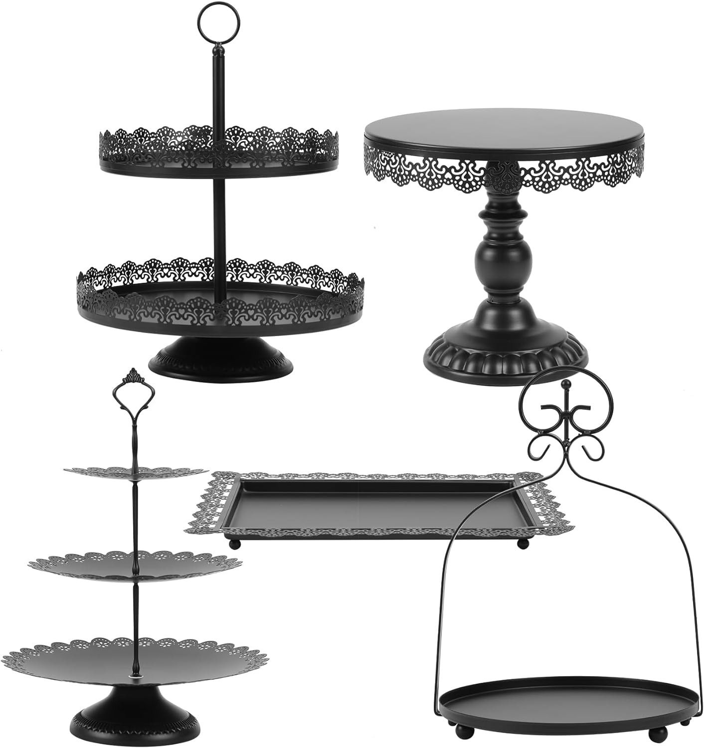 Fancy 5Pcs Cake Stands Set Metal Round Cupcake Holder Cookies Dessert Display Plate Serving Tower Tray Platter with Handle
