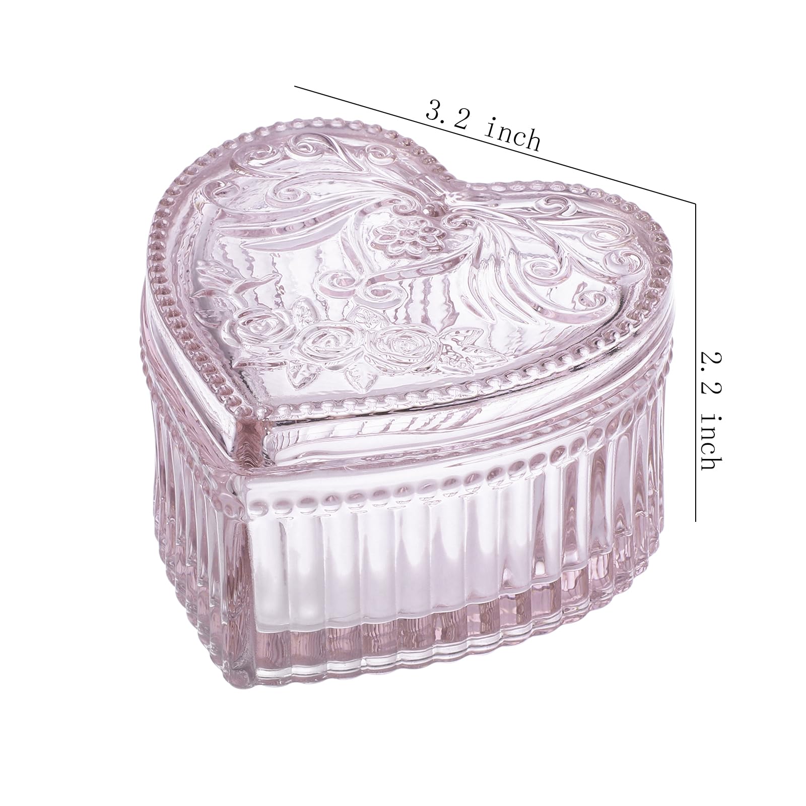 Heart-Shaped Crystal Glass Jewelry Box with Embossed Design and Lid