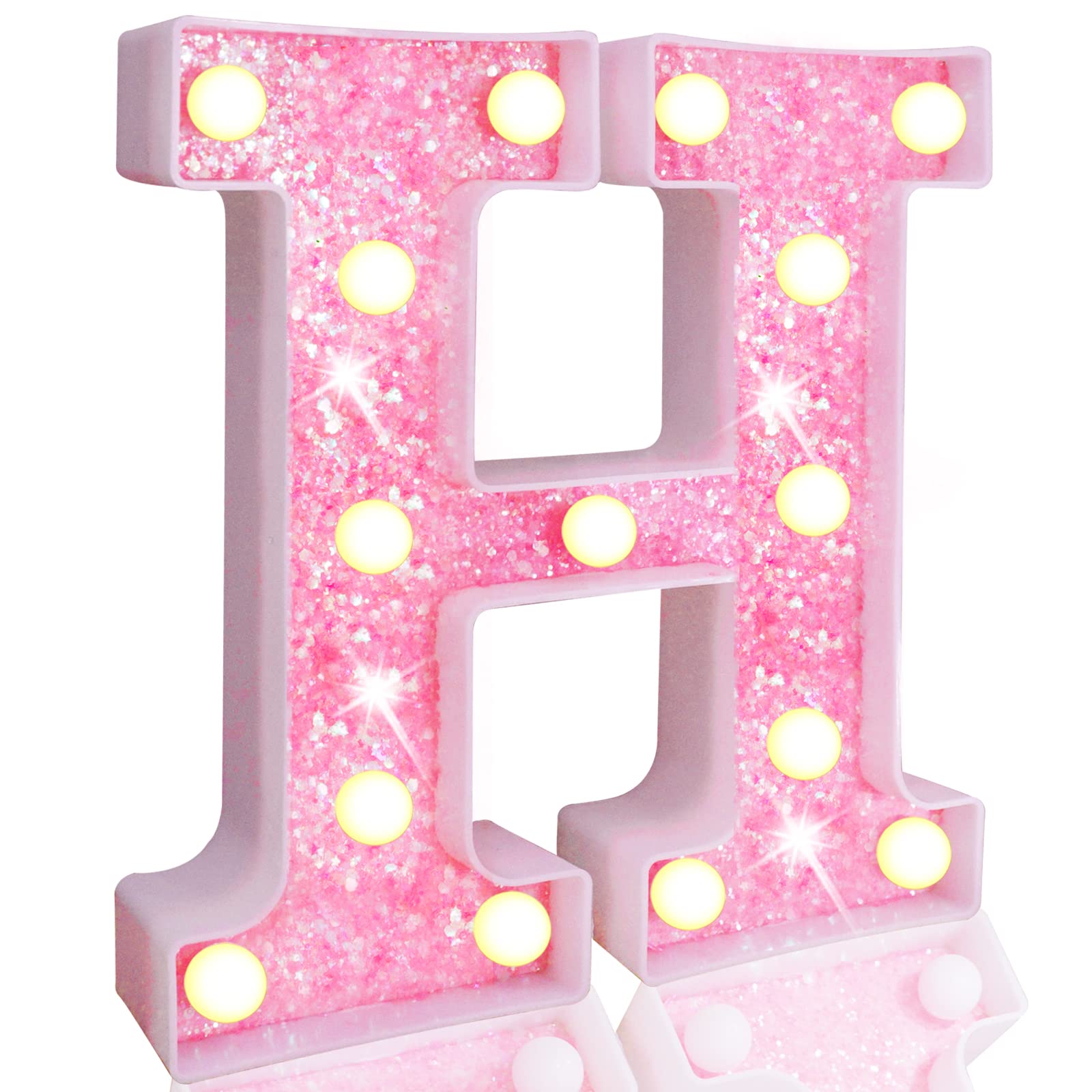 Pink LED Letters Glitter Alphabet LetterS & Numbers Sign Battery Powered