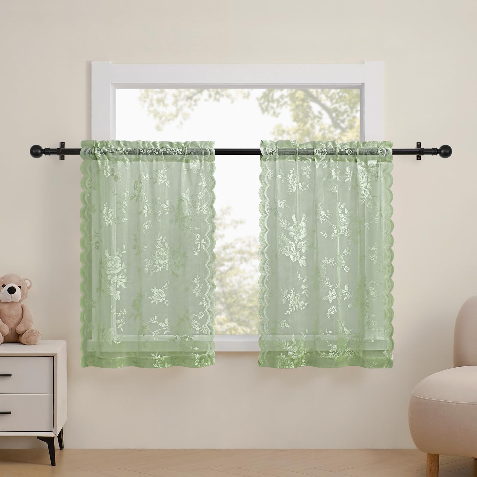 Lace Curtains 2 Panels Set Victorian Floral Sheer Curtains for Living Room Bedroom Girls Room Rod Pocket Light Filtering Romantic French Drapes Window Decor