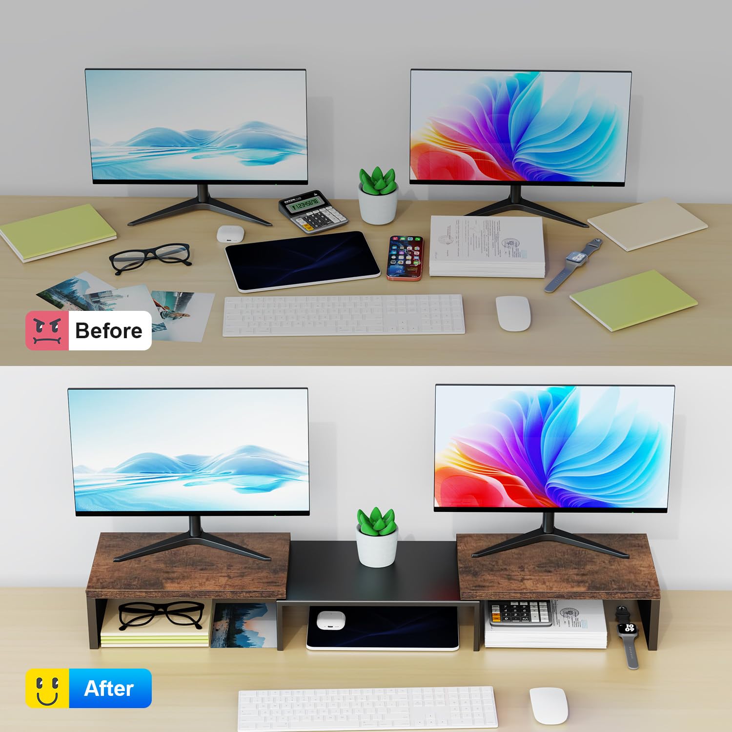 Dual Monitor Stand for Desk, Metal Monitor Riser, Office Supplies and Accessories