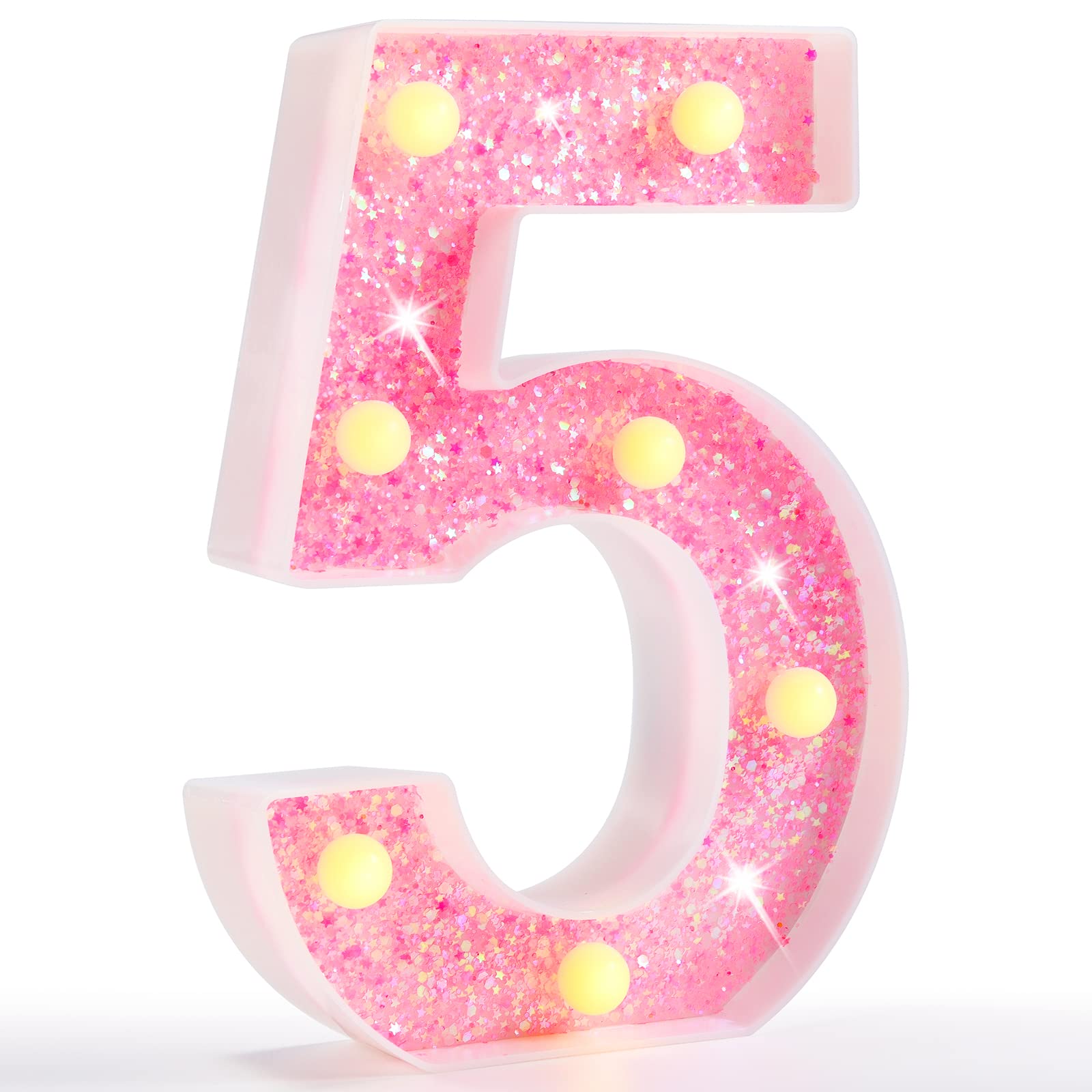 Pink LED Letters Glitter Alphabet LetterS & Numbers Sign Battery Powered
