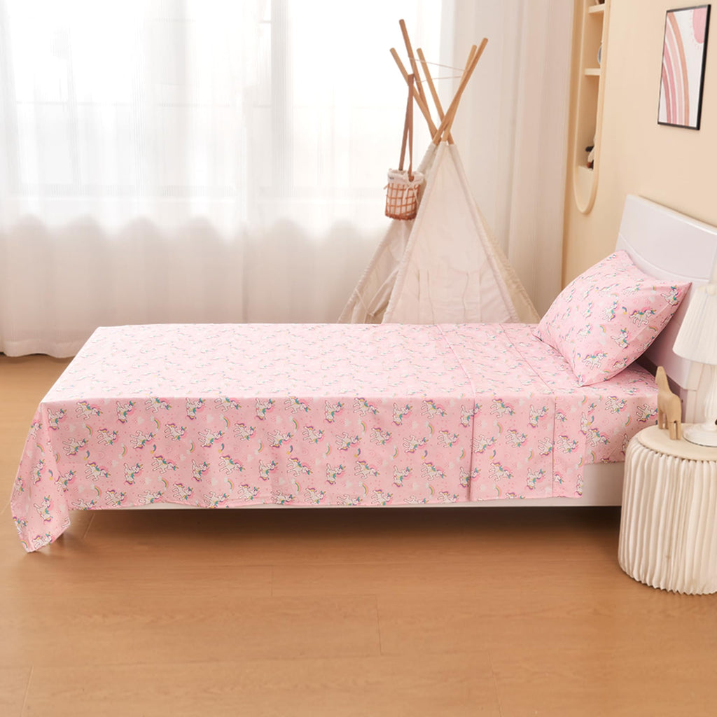 Printed Kids Sheet Set Twin Size, 3 Pcs Breathable & Silky Soft Microfiber - Kids Fitted Sheet,Kids Bed Sheets with 15" Deep Pocket