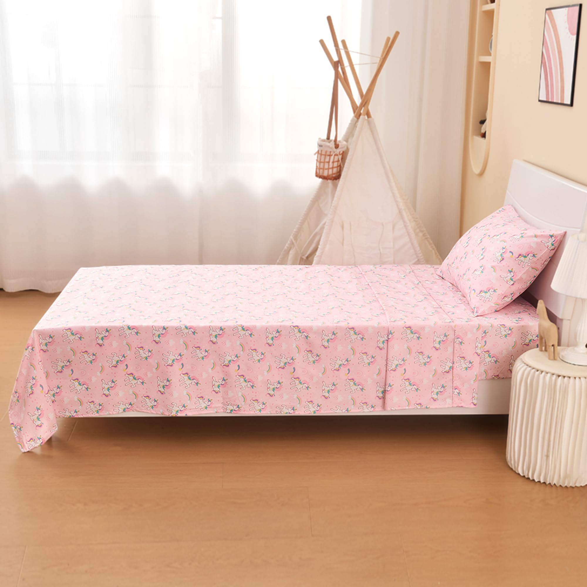 Printed Kids Sheet Set Twin Size, 3 Pcs Breathable & Silky Soft Microfiber - Kids Fitted Sheet,Kids Bed Sheets with 15" Deep Pocket