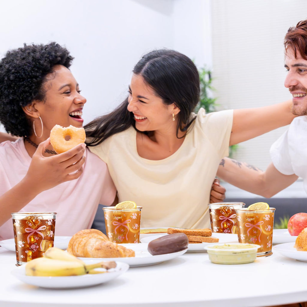 Coquette Bow Glass Cups Pink Bow Aesthetic Drinking Glasses 4 Pcs 8oz