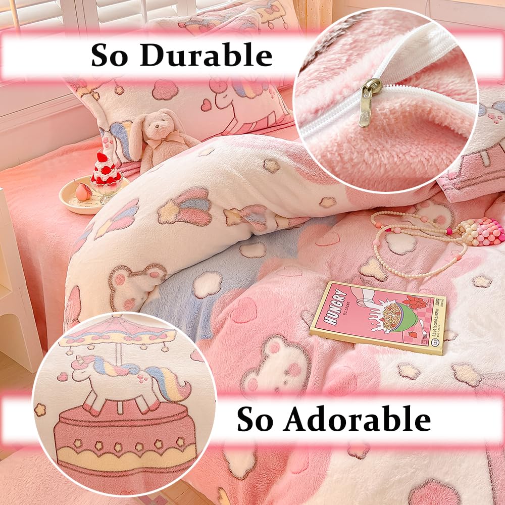 Kawaii Twin Duvet Cover Set â€?Soft Reversible Bedding with Fluffy Comforter Cover
