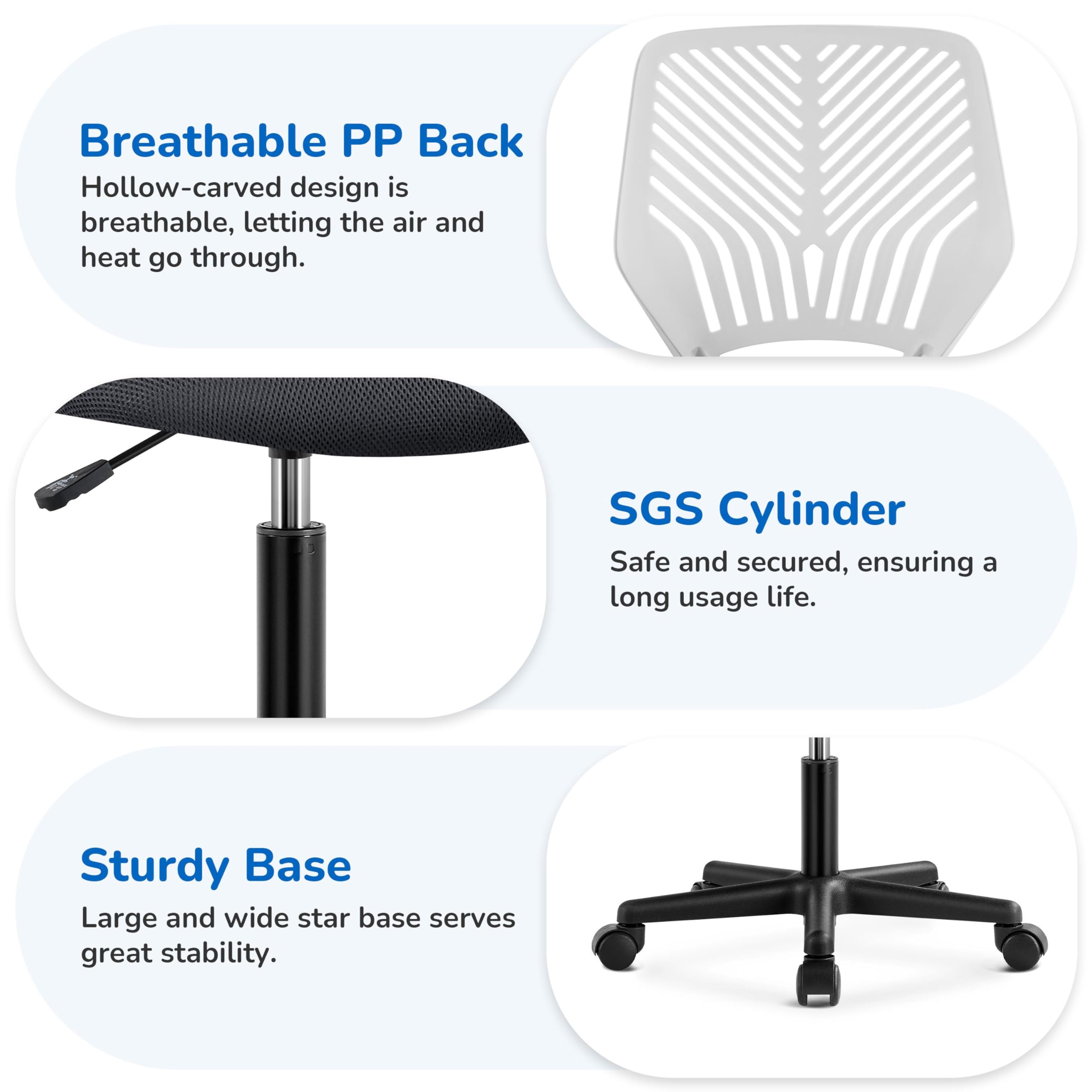 Cute Low-Back Armless Study w/Lumbar Support Adjustable Swivel Chair