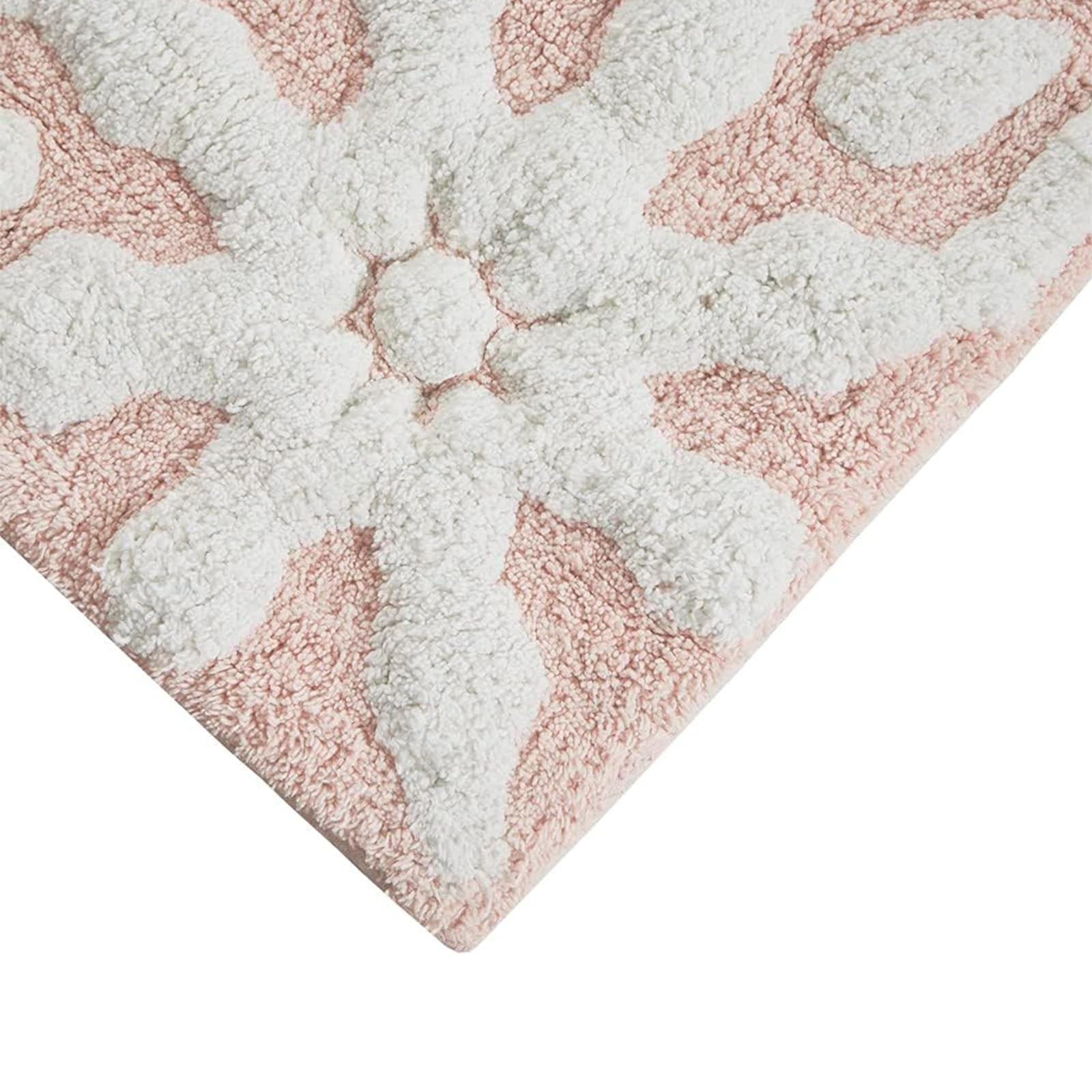 Medallion Floral Pattern Bath Mat 100% Cotton Tufted Bathroom Rugs Luxurious Plush Absorbent, Quick Dry