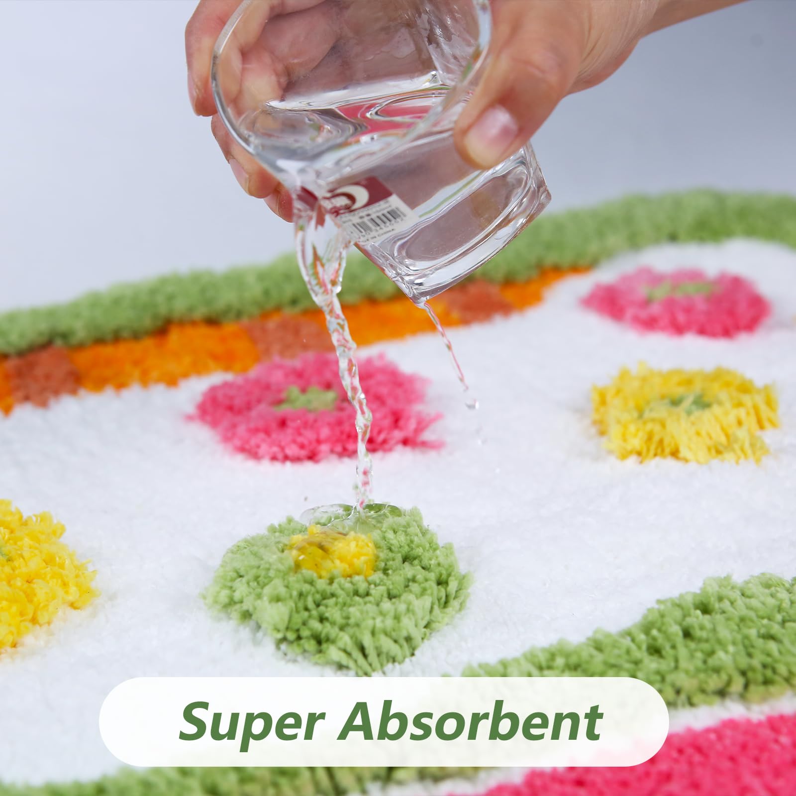 Moss Green Toilet Rugs, Luxury Tufted Extra Thick U-Shaped Toilet Rug,Cute Flower Green Moss Bath Mat Non Slip - Washable Water Absorbent Shag Bathroom Rugs for Bath