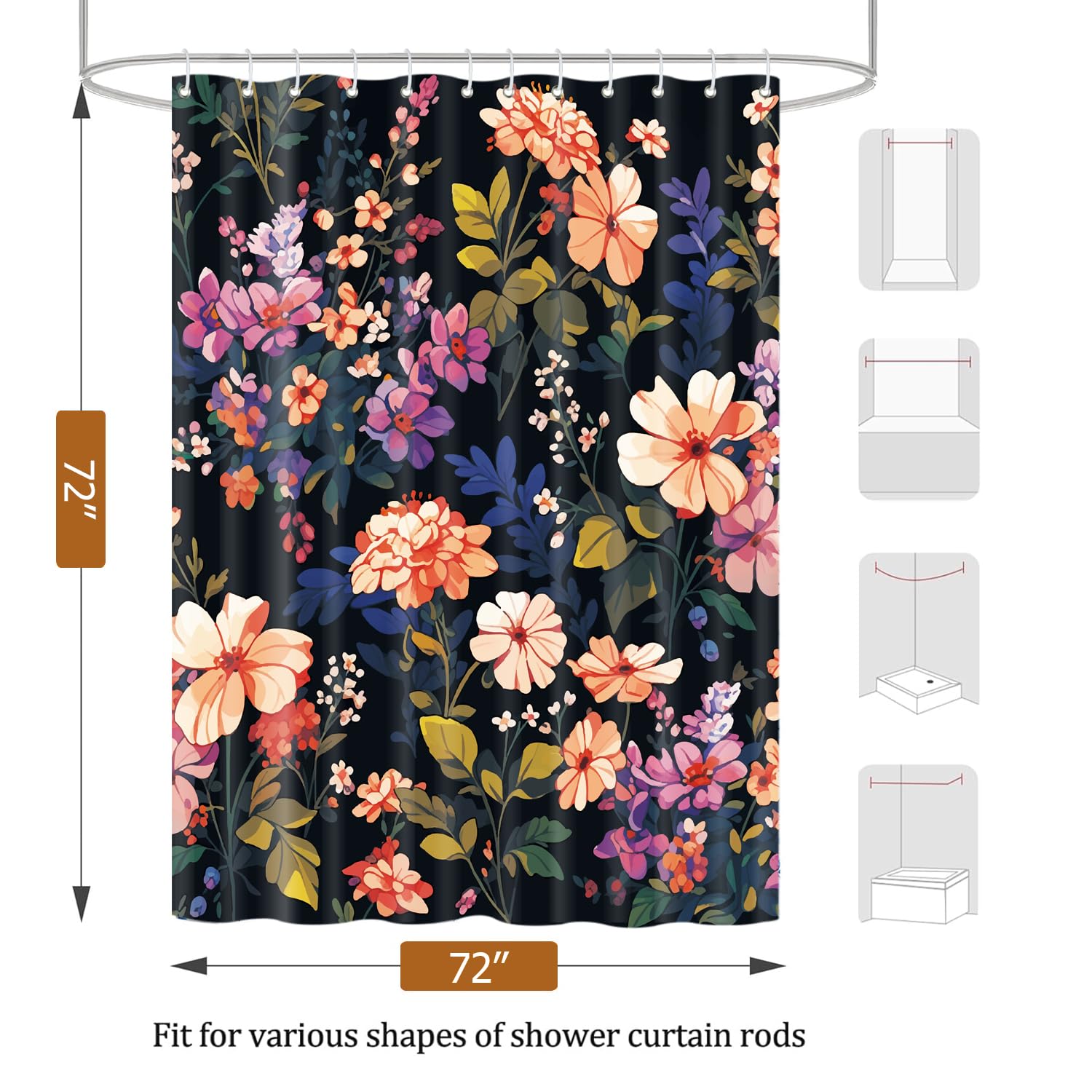 Cute Shower Curtain for Bathroom Modern Aesthetic Funky Decorative, Pretty Chic Cloth Set with Hooks, 72x72 Inch