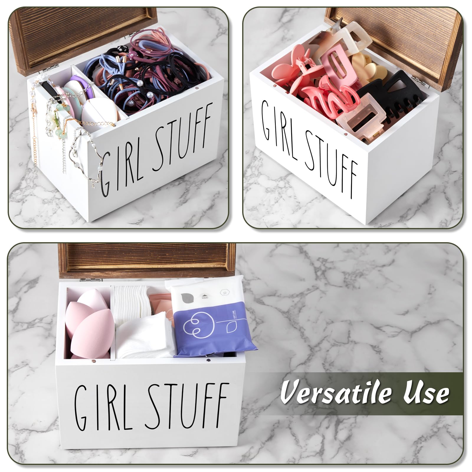 Lady Stuff Box for Bathroom Accessories, Feminine Product Organizer, Pad Organize Case with Hinged lid Storage