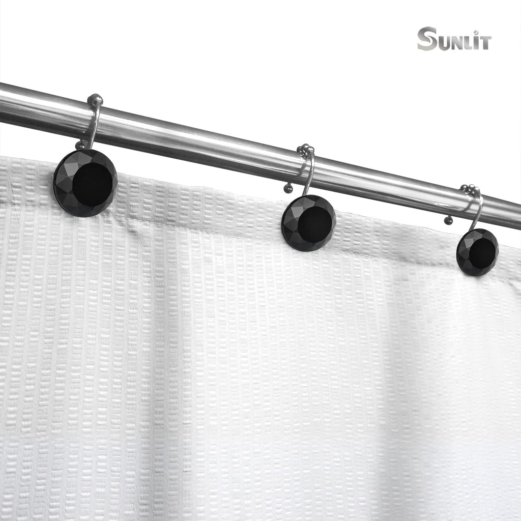 Luxury Design Round Diamond Crystal Gem Bling with Glide Balls Shower Curtain Hooks, Rust Proof Metal Rhinestones Glam Shower Curtain Rings-12 Pack