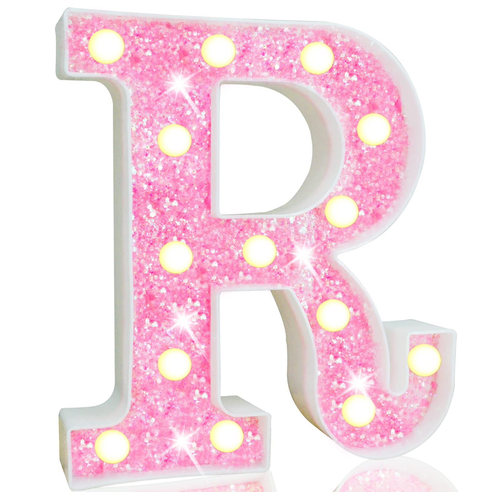 Pink LED Letters Glitter Alphabet LetterS & Numbers Sign Battery Powered