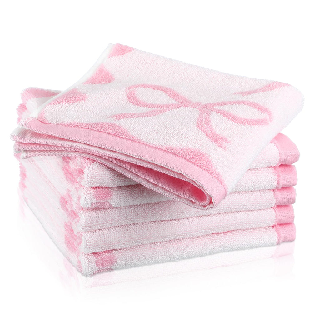 Coquette 6 Pcs Pink Bow Washcloths 100% Cotton Wash Cloths 13" x 13" Small Face Towels Absorbent Soft Preppy Wash Cloths & Hand Bath Towels for Bathroom