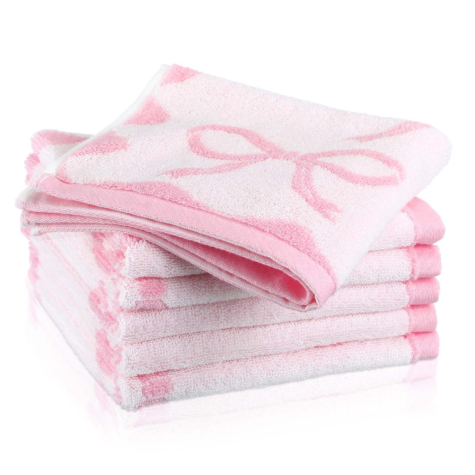 Coquette 6 Pcs Pink Bow Washcloths 100% Cotton Wash Cloths 13" x 13" Small Face Towels Absorbent Soft Preppy Wash Cloths & Hand Bath Towels for Bathroom
