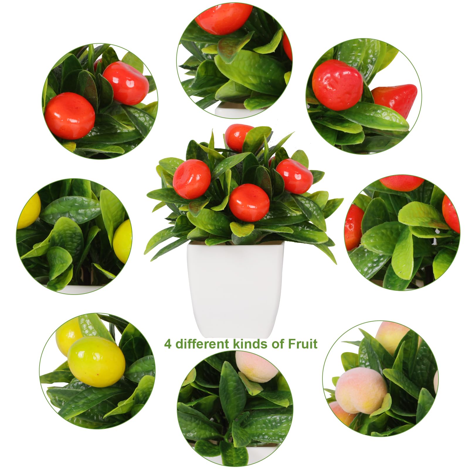 Fruit Artificial Plants Fake Fruit Potted Plant 6inches Fake 4pcs Tree with Small Pot Mini Fake Plant Decor